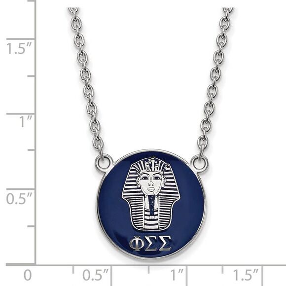 Sterling Silver Phi Sigma Sigma Large Navy Enamel Sphinx Disc Necklace - Picture 2 of 5